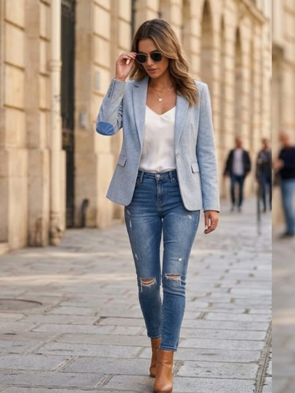 LOFT Light Blue Elbow Patch Blazer Jacket | Cotton Size 6 Vented Back